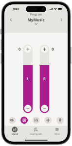 Oticon Companion app MyMusic programme screen