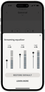 Oticon Companion app streaming equaliser screen