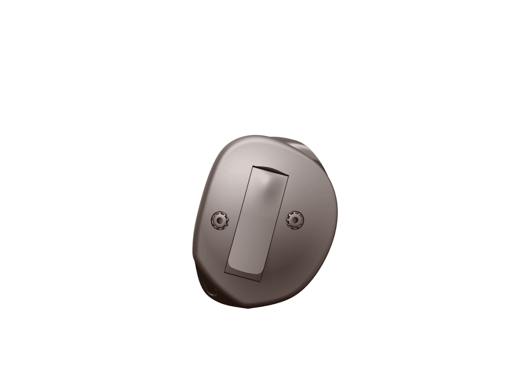 Dark-brown Oticon Jet PX half-shell hearing aid