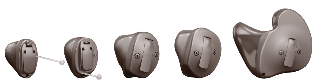 Oticon Own custom hearing aid style lineup in dark brown