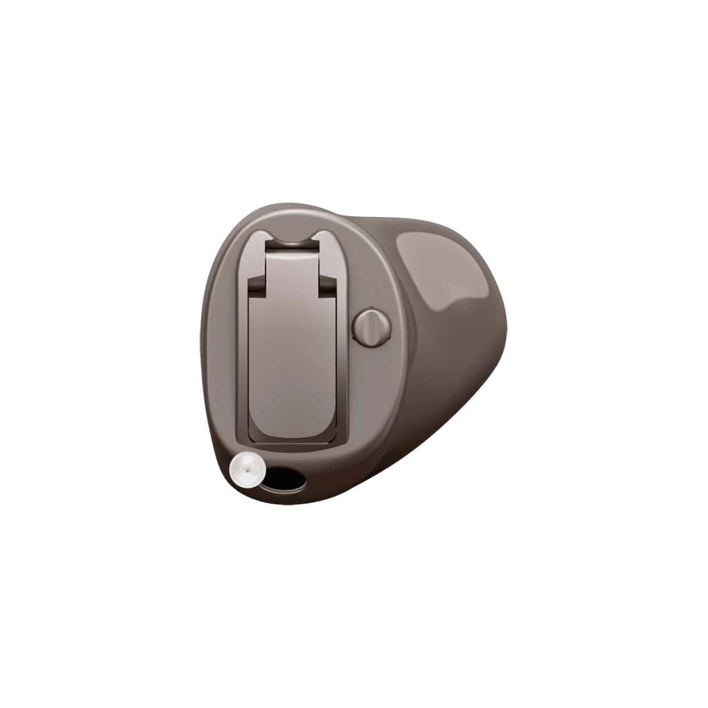 Dark-brown Oticon Own SI completely-in-canal hearing aid