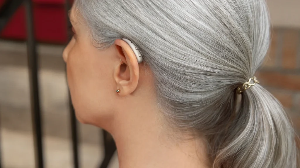 Signia Pure C&G MaX hearing aid worn behind the ear